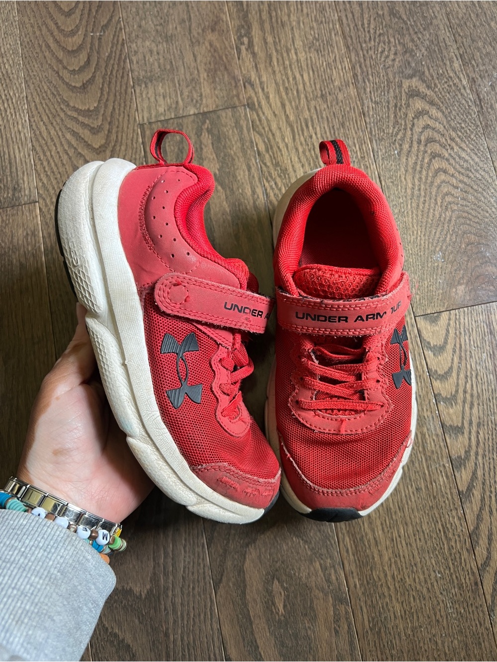 Under Armour Kids Red Athletic Sneakers with White Soles size 13.5